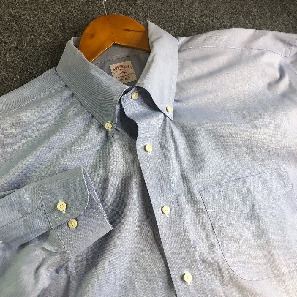 Brooks Brothers 346 Dress Shirt Mens 18 4-5 Blue Chambray Non-Iron All Cotton
